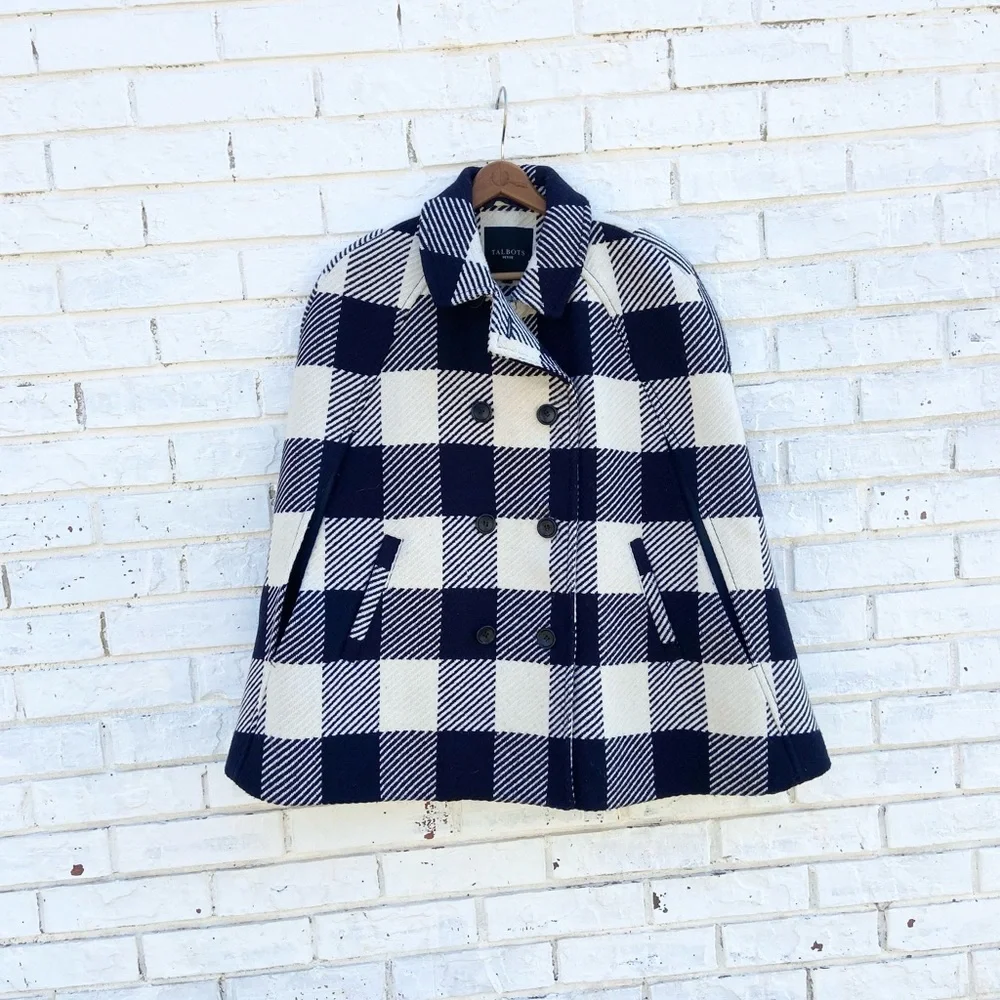 Talbots Women Buffalo Wool Check Cape - Picture 2 of 7